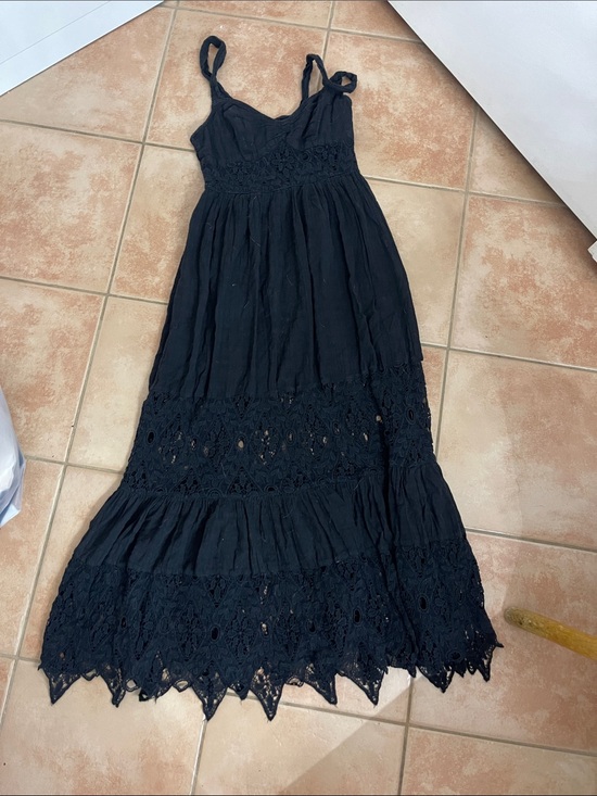 Free People Dresses & Skirts - Free People Black Crochet Maxi Dress with Tie Straps